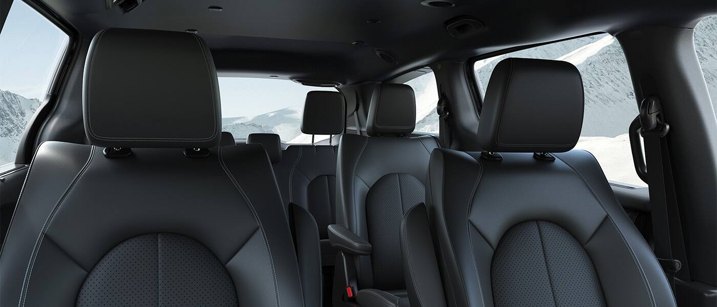 The three rows of seats in the 2026 Chrysler Voyager LX, from the front, to the rear.