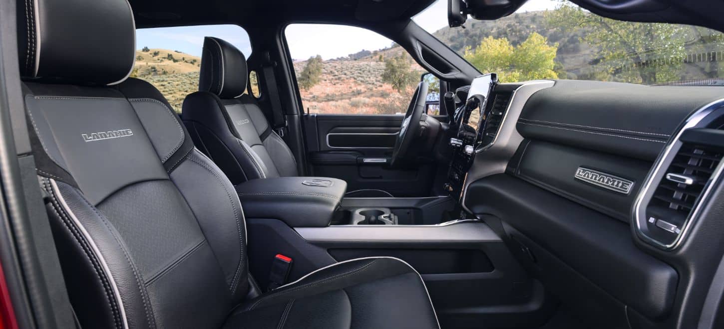 Inside the 2026 Ram 2500 Laramie 4x4 Crew Cab heavy duty pickup truck.