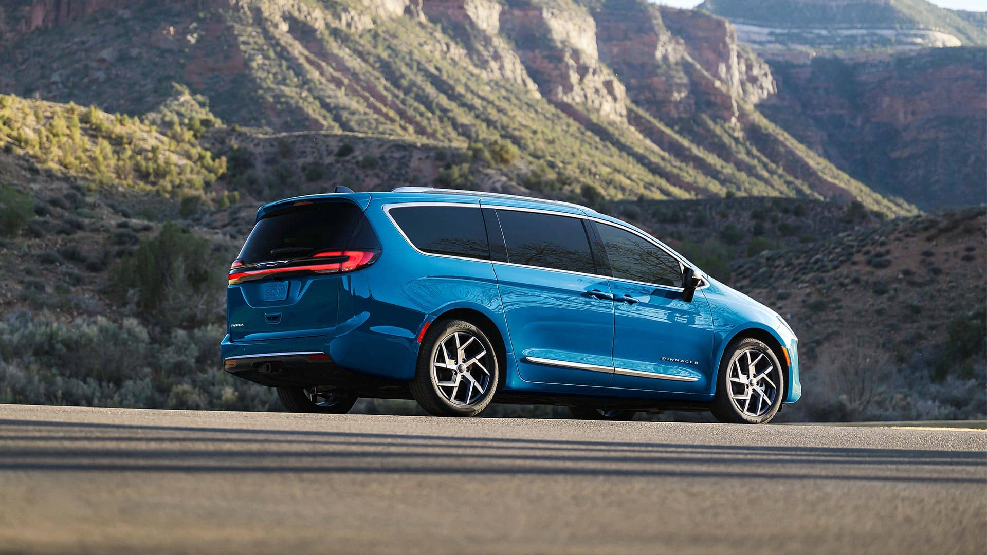 Blue 2027 Chrysler Pacifica Pinnacle rear exterior