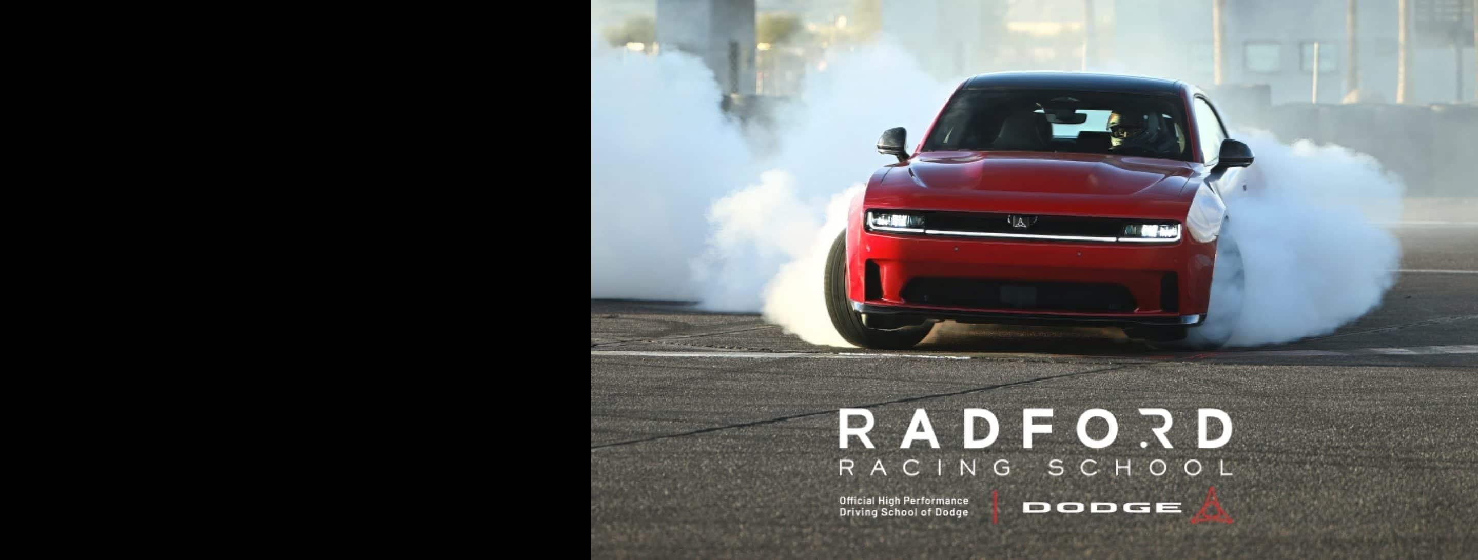 Red 2027 Dodge Charger Daytona Scat Pack performing a donut at Radford Racing School