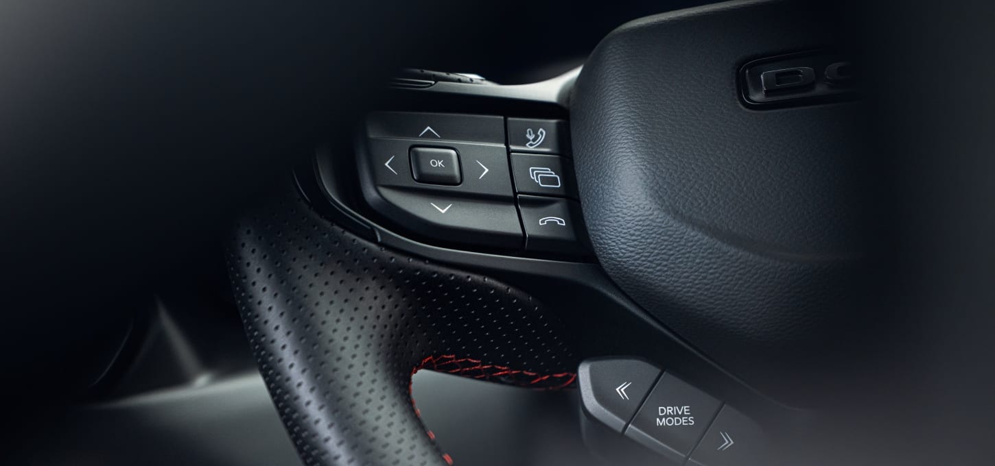 Steering wheel-mounted controls in the 2027 Dodge Charger Scat Pack.