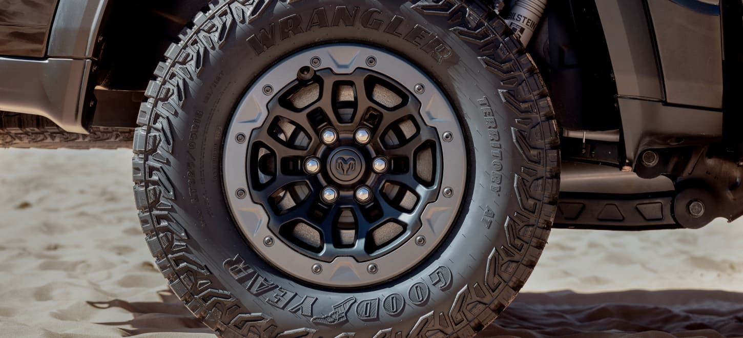 A wheel and tire on the 2027 Ram 1500 TRX SRT.
